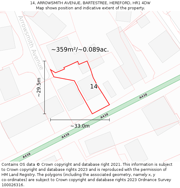 14, ARROWSMITH AVENUE, BARTESTREE, HEREFORD, HR1 4DW: Plot and title map