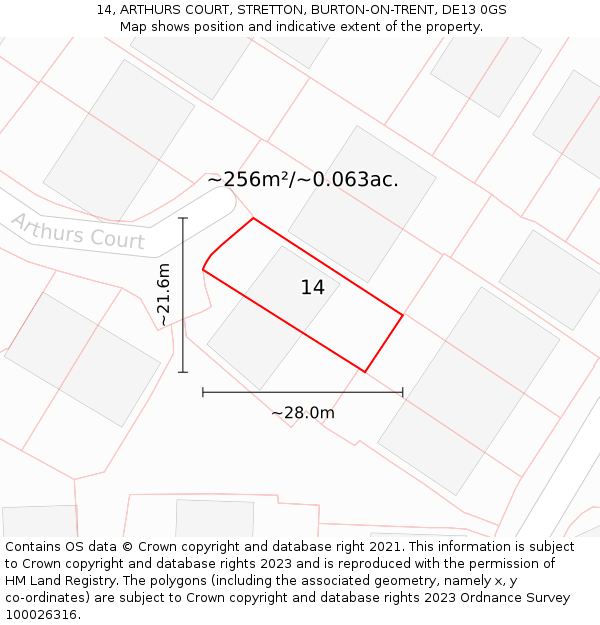 14, ARTHURS COURT, STRETTON, BURTON-ON-TRENT, DE13 0GS: Plot and title map