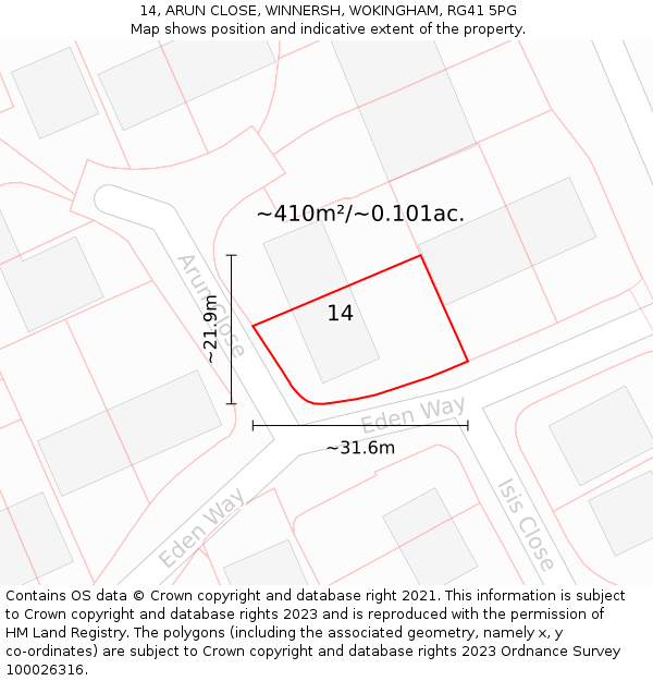 14, ARUN CLOSE, WINNERSH, WOKINGHAM, RG41 5PG: Plot and title map