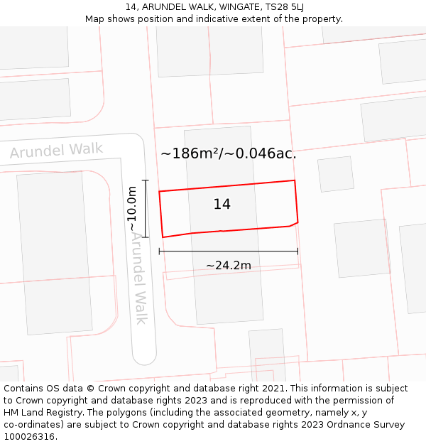 14, ARUNDEL WALK, WINGATE, TS28 5LJ: Plot and title map