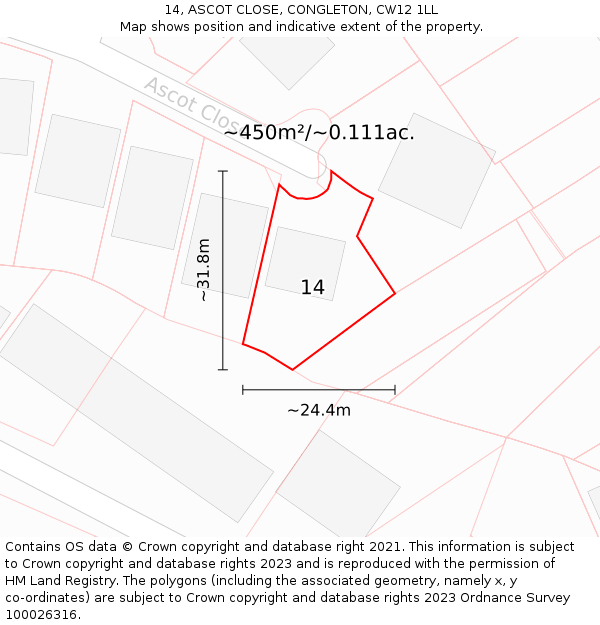 14, ASCOT CLOSE, CONGLETON, CW12 1LL: Plot and title map