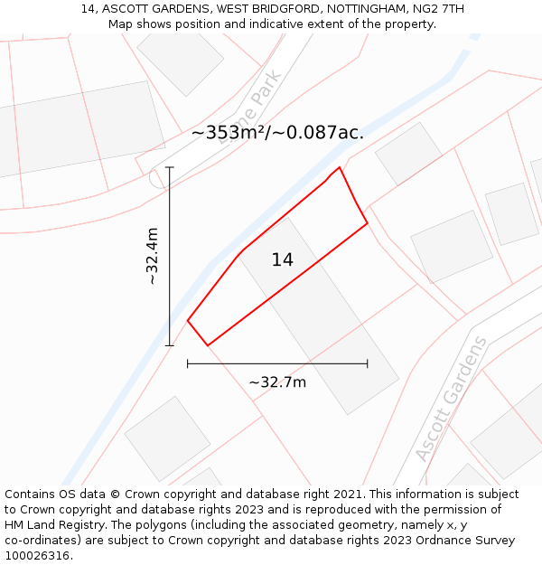 14, ASCOTT GARDENS, WEST BRIDGFORD, NOTTINGHAM, NG2 7TH: Plot and title map