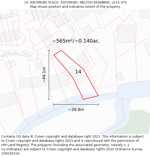 14, ASFORDBY PLACE, ASFORDBY, MELTON MOWBRAY, LE14 3TG: Plot and title map