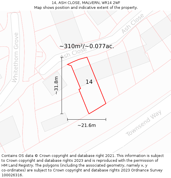 14, ASH CLOSE, MALVERN, WR14 2WF: Plot and title map