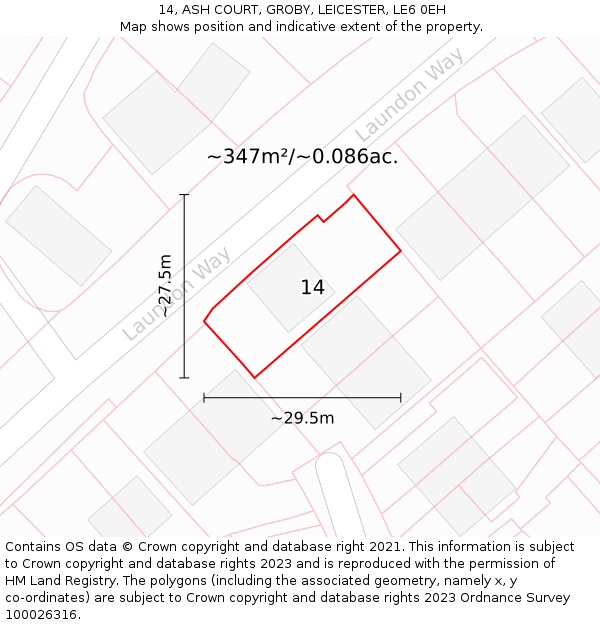 14, ASH COURT, GROBY, LEICESTER, LE6 0EH: Plot and title map
