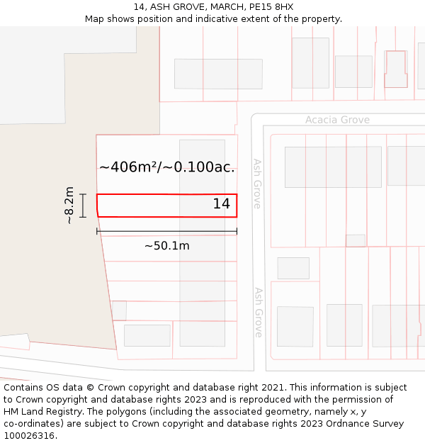 14, ASH GROVE, MARCH, PE15 8HX: Plot and title map