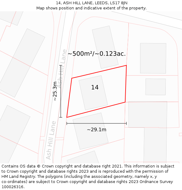 14, ASH HILL LANE, LEEDS, LS17 8JN: Plot and title map