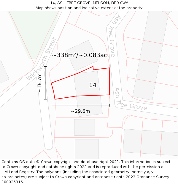 14, ASH TREE GROVE, NELSON, BB9 0WA: Plot and title map