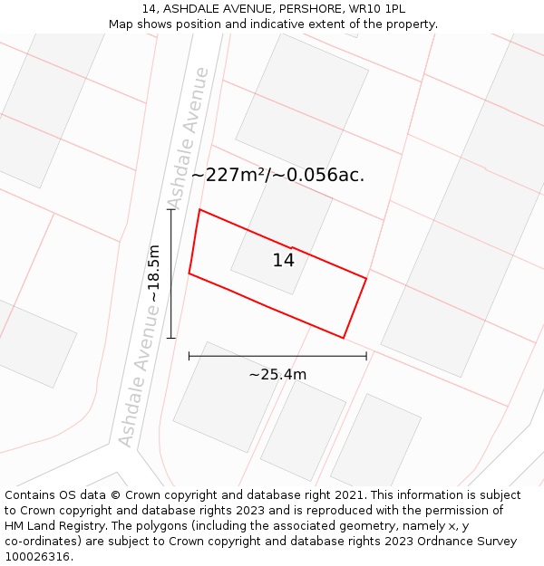 14, ASHDALE AVENUE, PERSHORE, WR10 1PL: Plot and title map