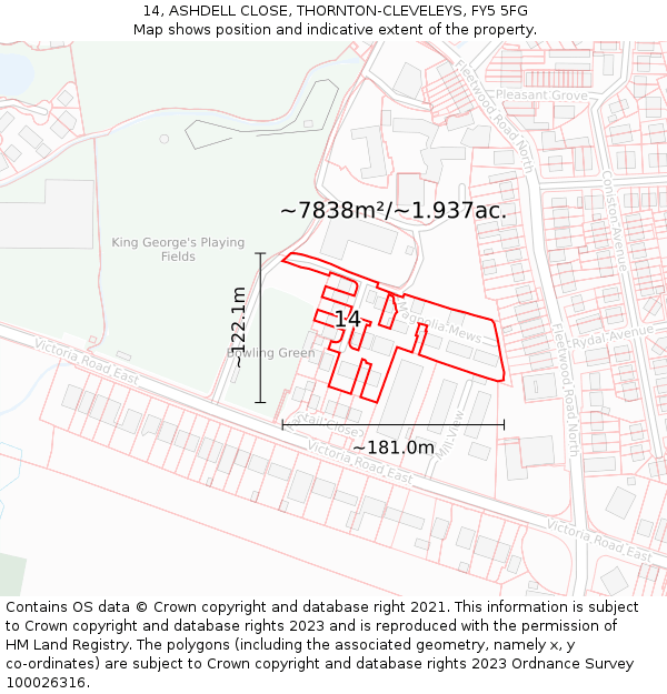 14, ASHDELL CLOSE, THORNTON-CLEVELEYS, FY5 5FG: Plot and title map