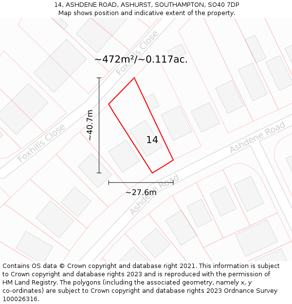 14, ASHDENE ROAD, ASHURST, SOUTHAMPTON, SO40 7DP: Plot and title map