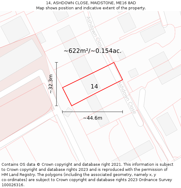 14, ASHDOWN CLOSE, MAIDSTONE, ME16 8AD: Plot and title map