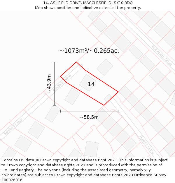 14, ASHFIELD DRIVE, MACCLESFIELD, SK10 3DQ: Plot and title map