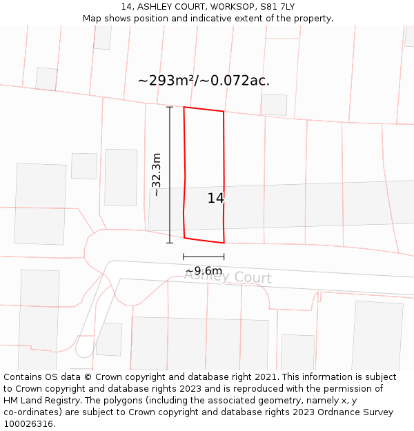 14, ASHLEY COURT, WORKSOP, S81 7LY: Plot and title map