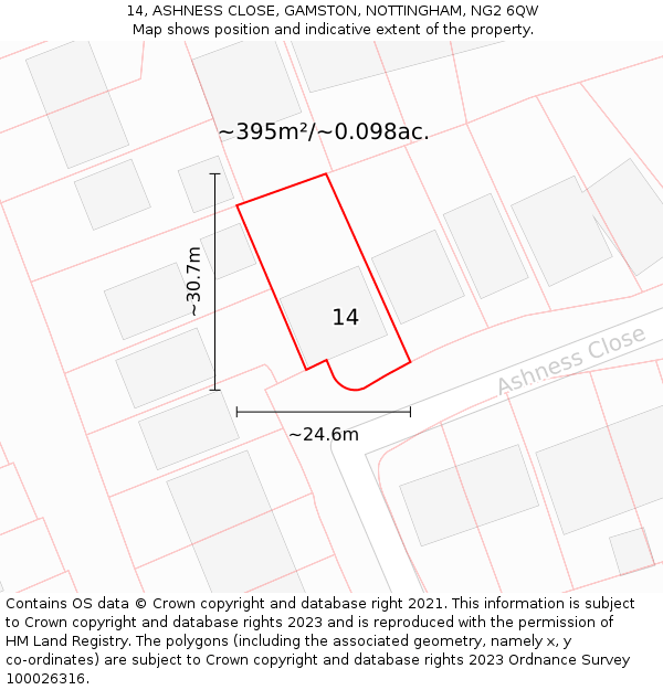 14, ASHNESS CLOSE, GAMSTON, NOTTINGHAM, NG2 6QW: Plot and title map