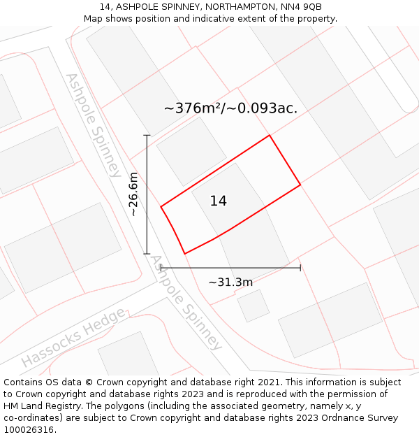 14, ASHPOLE SPINNEY, NORTHAMPTON, NN4 9QB: Plot and title map