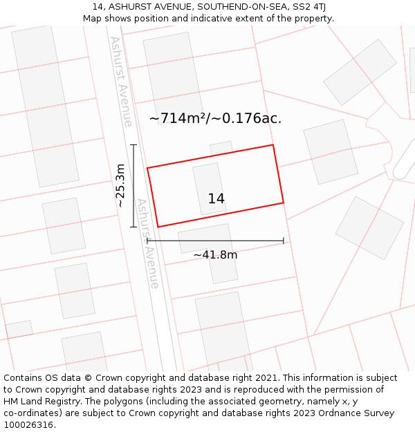 14, ASHURST AVENUE, SOUTHEND-ON-SEA, SS2 4TJ: Plot and title map