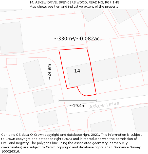 14, ASKEW DRIVE, SPENCERS WOOD, READING, RG7 1HG: Plot and title map