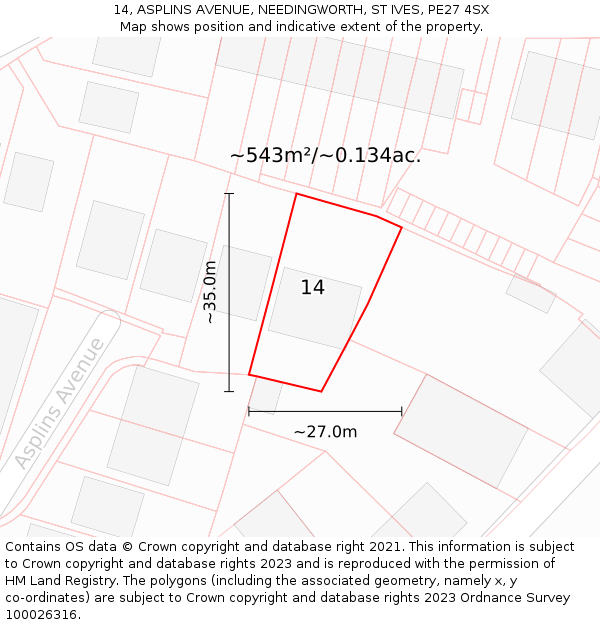 14, ASPLINS AVENUE, NEEDINGWORTH, ST IVES, PE27 4SX: Plot and title map