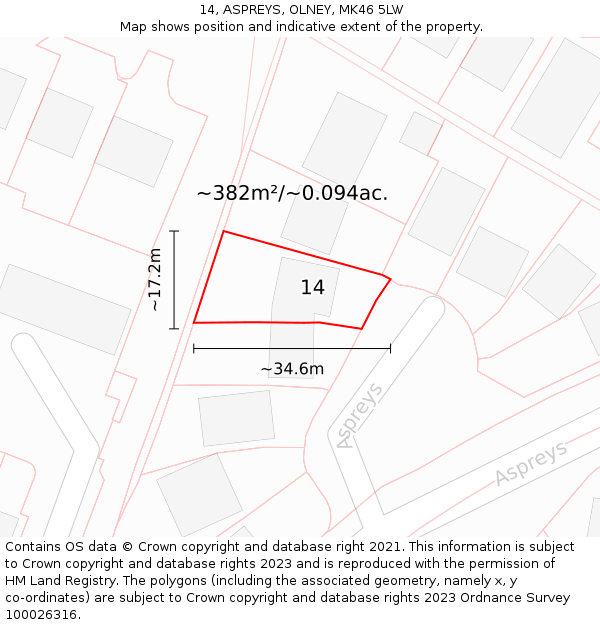 14, ASPREYS, OLNEY, MK46 5LW: Plot and title map