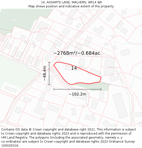 14, ASSARTS LANE, MALVERN, WR14 4JR: Plot and title map