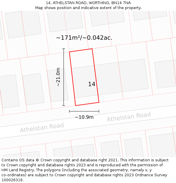 14, ATHELSTAN ROAD, WORTHING, BN14 7NA: Plot and title map