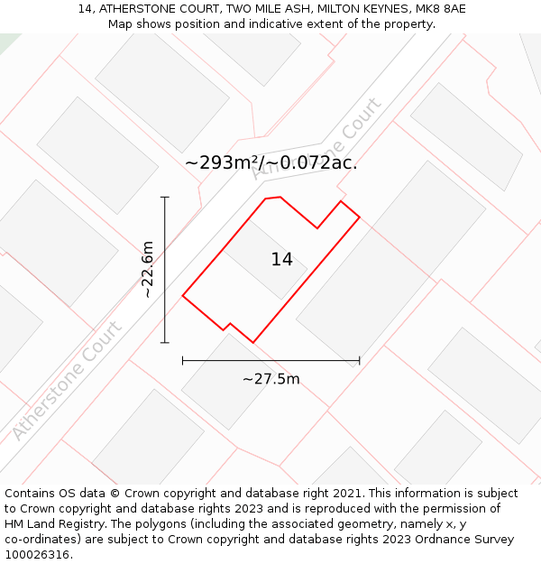 14, ATHERSTONE COURT, TWO MILE ASH, MILTON KEYNES, MK8 8AE: Plot and title map