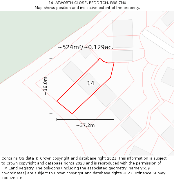 14, ATWORTH CLOSE, REDDITCH, B98 7NX: Plot and title map