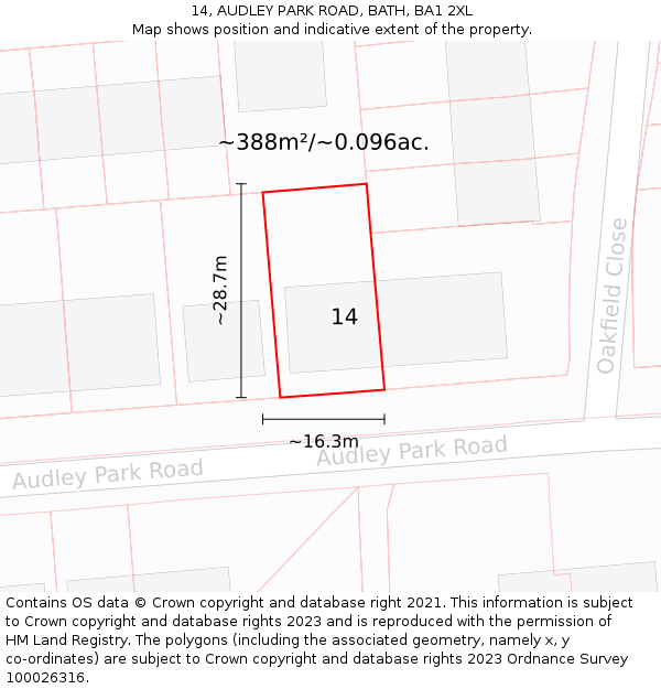 14, AUDLEY PARK ROAD, BATH, BA1 2XL: Plot and title map