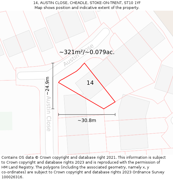 14, AUSTIN CLOSE, CHEADLE, STOKE-ON-TRENT, ST10 1YF: Plot and title map