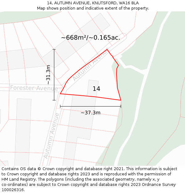 14, AUTUMN AVENUE, KNUTSFORD, WA16 8LA: Plot and title map