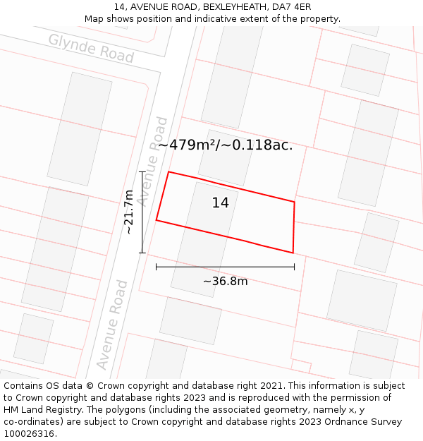 14, AVENUE ROAD, BEXLEYHEATH, DA7 4ER: Plot and title map