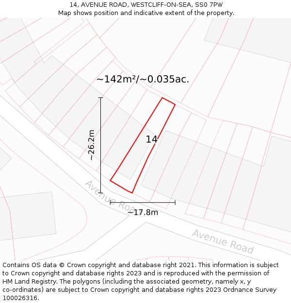 14, AVENUE ROAD, WESTCLIFF-ON-SEA, SS0 7PW: Plot and title map