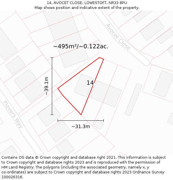 14, AVOCET CLOSE, LOWESTOFT, NR33 8PU: Plot and title map
