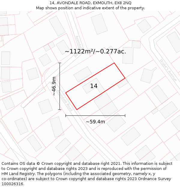 14, AVONDALE ROAD, EXMOUTH, EX8 2NQ: Plot and title map