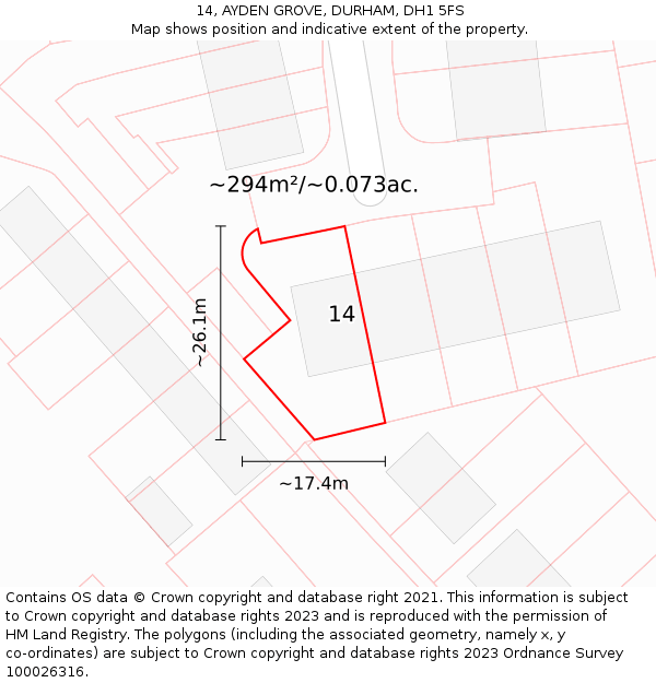 14, AYDEN GROVE, DURHAM, DH1 5FS: Plot and title map