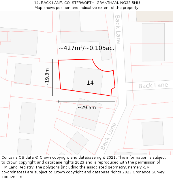 14, BACK LANE, COLSTERWORTH, GRANTHAM, NG33 5HU: Plot and title map