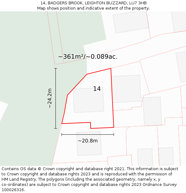 14, BADGERS BROOK, LEIGHTON BUZZARD, LU7 3HB: Plot and title map