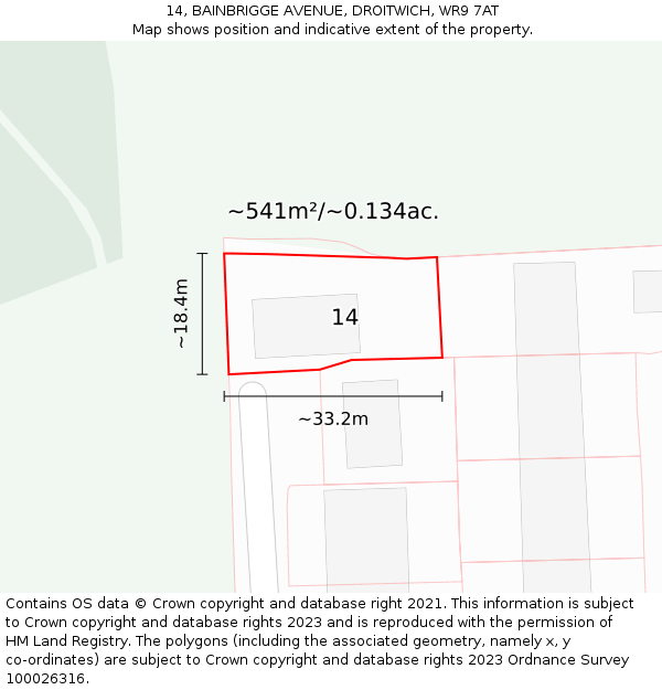14, BAINBRIGGE AVENUE, DROITWICH, WR9 7AT: Plot and title map