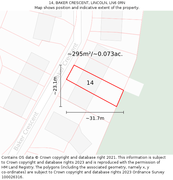 14, BAKER CRESCENT, LINCOLN, LN6 0RN: Plot and title map