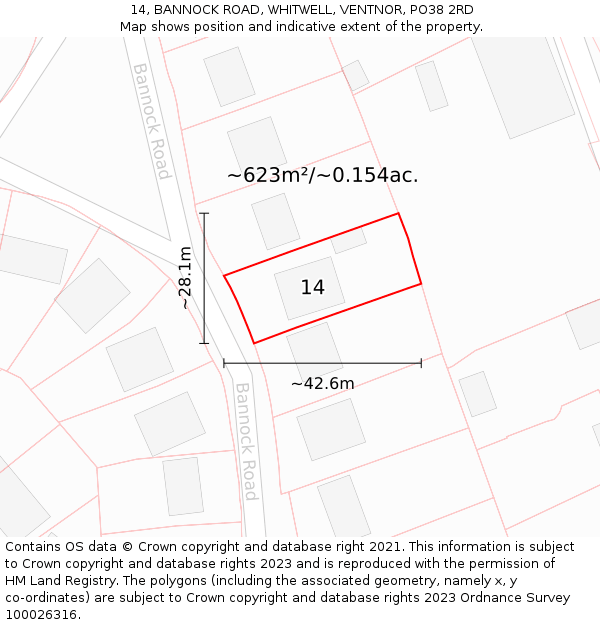 14, BANNOCK ROAD, WHITWELL, VENTNOR, PO38 2RD: Plot and title map