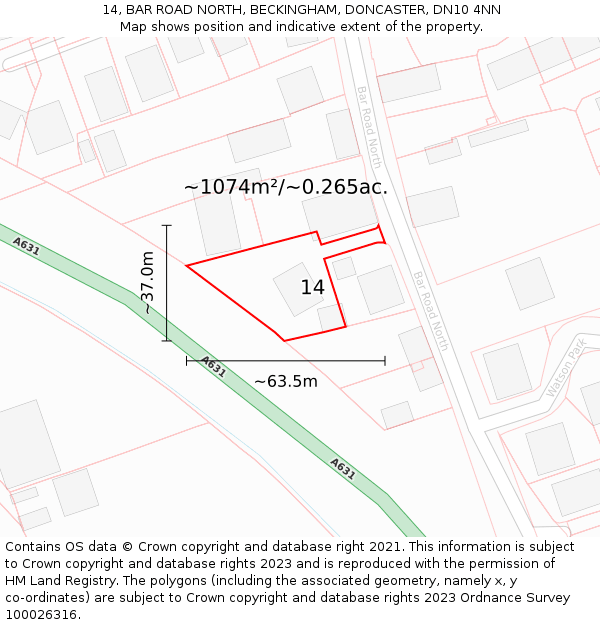 14, BAR ROAD NORTH, BECKINGHAM, DONCASTER, DN10 4NN: Plot and title map