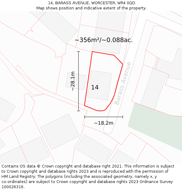 14, BARASS AVENUE, WORCESTER, WR4 0QD: Plot and title map