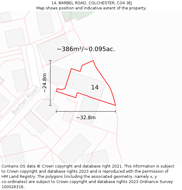 14, BARBEL ROAD, COLCHESTER, CO4 3EJ: Plot and title map