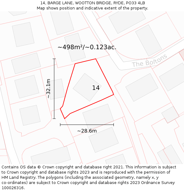 14, BARGE LANE, WOOTTON BRIDGE, RYDE, PO33 4LB: Plot and title map