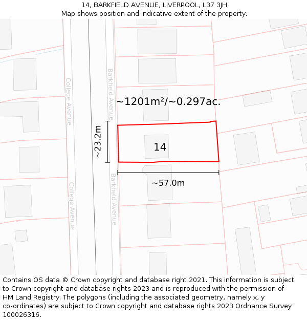 14, BARKFIELD AVENUE, LIVERPOOL, L37 3JH: Plot and title map