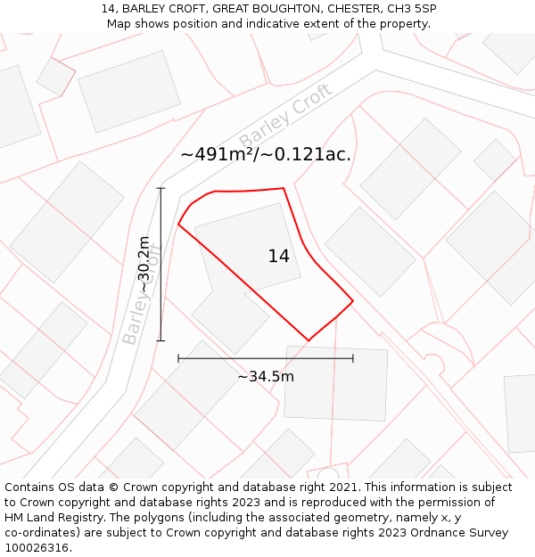 14, BARLEY CROFT, GREAT BOUGHTON, CHESTER, CH3 5SP: Plot and title map