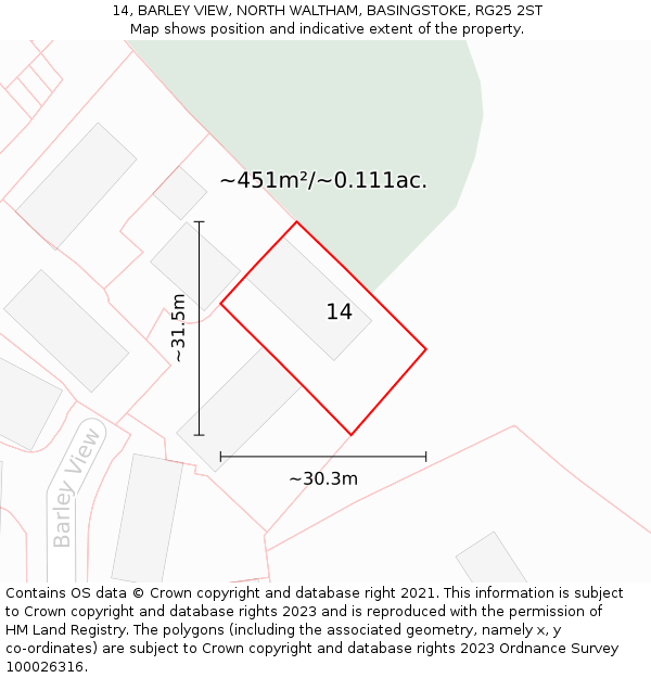 14, BARLEY VIEW, NORTH WALTHAM, BASINGSTOKE, RG25 2ST: Plot and title map