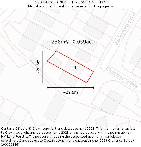 14, BARLEYFORD DRIVE, STOKE-ON-TRENT, ST3 5TF: Plot and title map