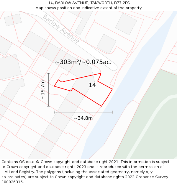 14, BARLOW AVENUE, TAMWORTH, B77 2FS: Plot and title map